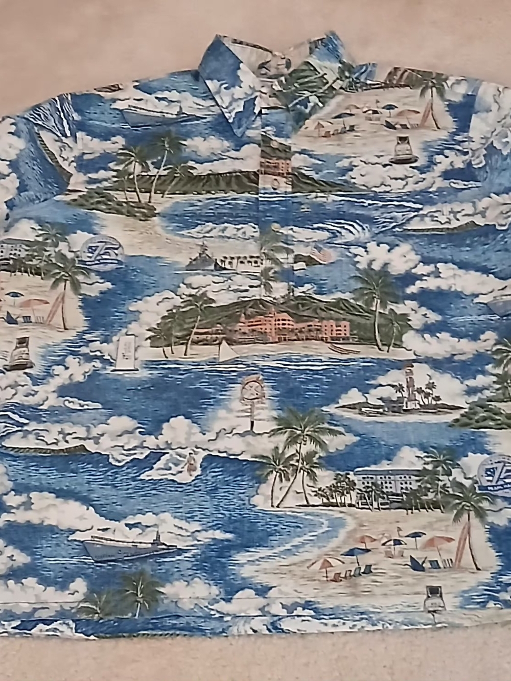reyn spooner Blue & White Commemorative Hawaiian Pop-over Shirt Mens Sz L